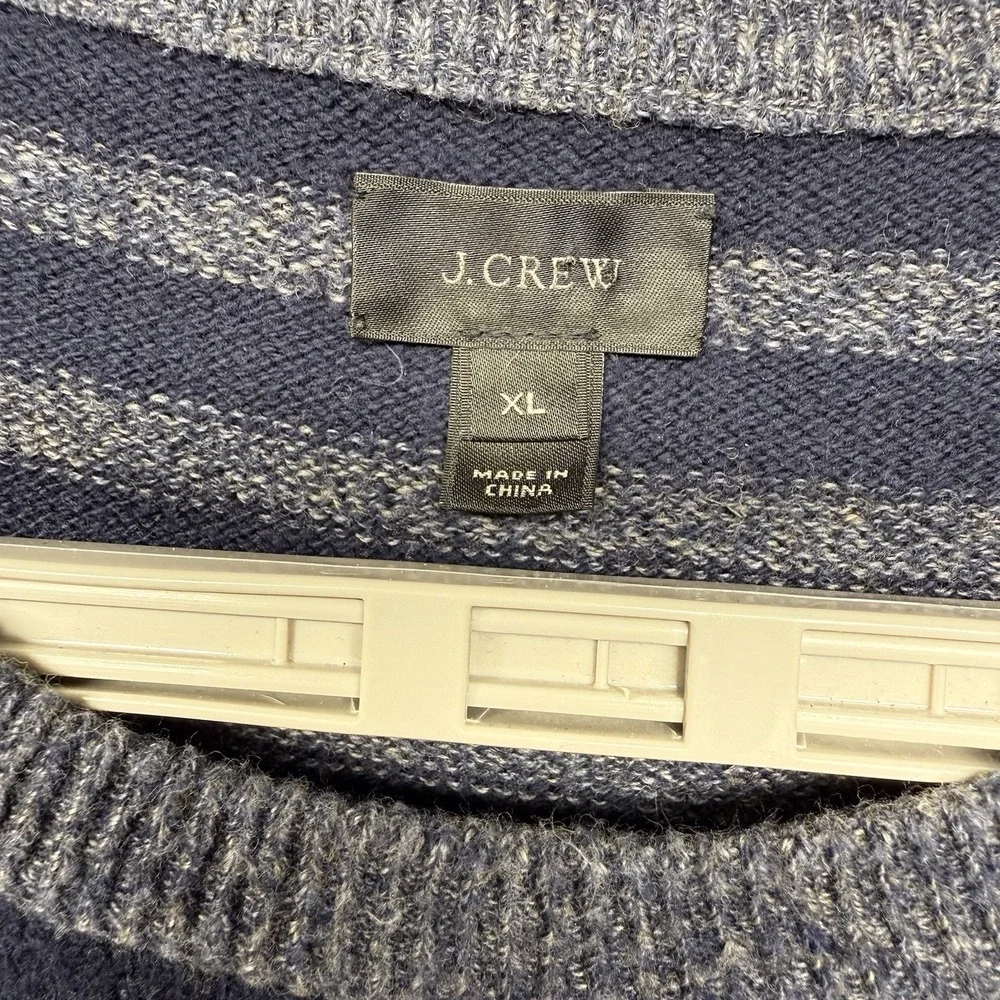 J.Crew Men's XL Sweater Striped Button‎ Shoulder Navy Gray 100% Cotton Soft